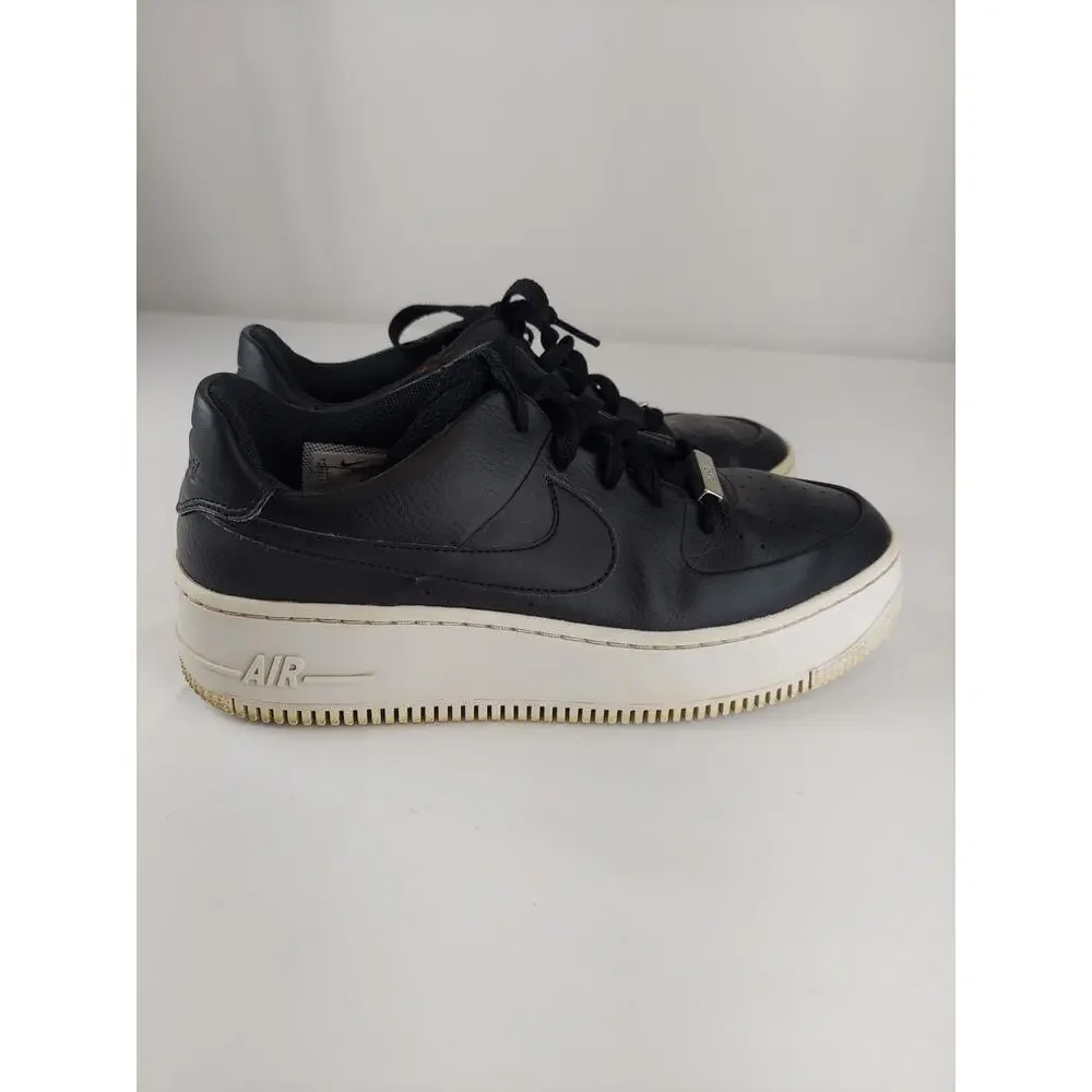 NIKE Air Force 1 Sage Women's Platform Sneakers AR5339-002 Black Leather 8.5